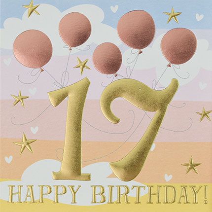 17th Birthday Card - 17 HAPPY BIRTHDAY - BALLOONS & STARS Birthday CARD - 1