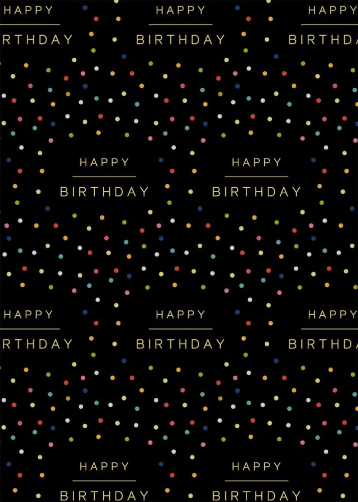Happy Birthday On Black Wrapping Paper - 2 SHEETS Of LUXURY Gift WRAP - RECYCLABLE Wrapping Paper - STYLISH DOTTY Birthday Gift WRAP - SINGLE Sided 