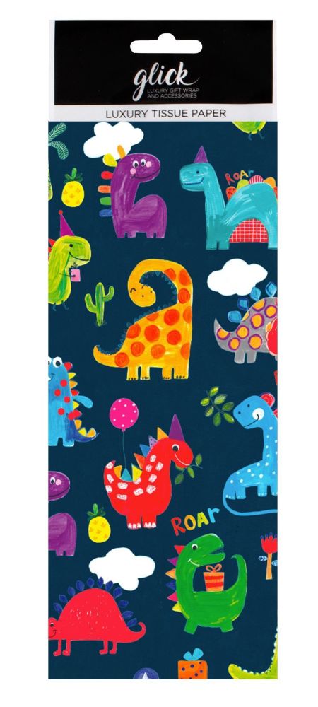 Fun Dinosaur Print Luxury Tissue Paper - Pack Of 4 LARGE Sheets - Luxury TISSUE Paper - GIFT Wrapping - DINOSAUR Printed TISSUE Paper