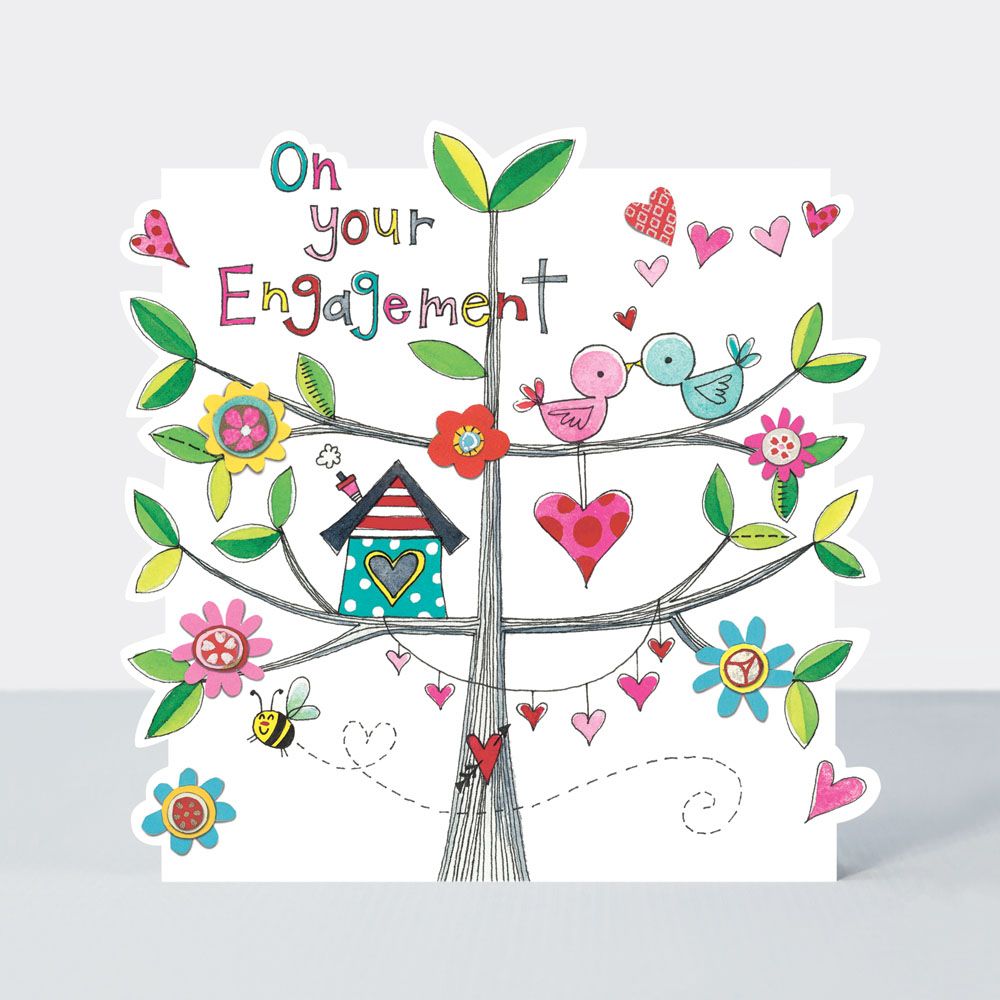 On Your Engagement - ENGAGEMENT Greeting CARDS - Cute & SPARKLY Birds In A TREE Engagement CARD - Romantic ENGAGEMENT Cards For COUPLES