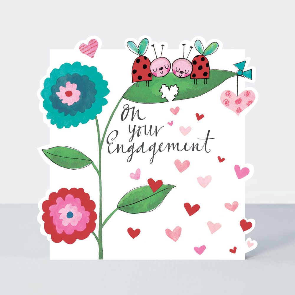 On Your Engagement - ENGAGEMENT Greeting CARDS - Cute & SPARKLY Ladybirds & FLOWERS Engagement CARD - Romantic ENGAGEMENT Cards For COUPLES