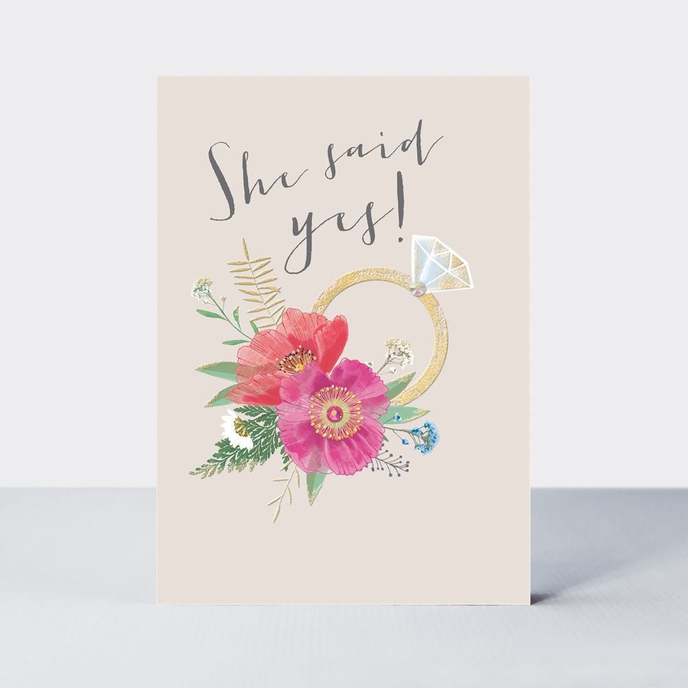 She Said Yes - RING ENGAGEMENT Greeting Cards - BEAUTIFUL Gem EMBELLISHED Engagement CARD - Floral ENGAGEMENT Cards - ENGAGEMENT Cards