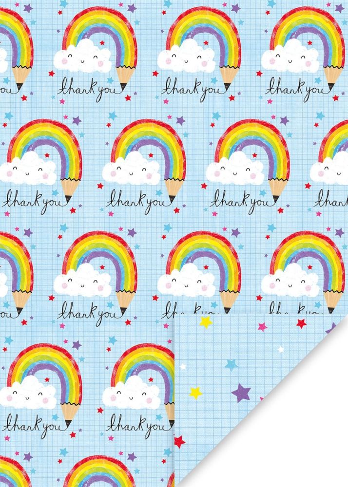 Cute Thank You Teacher Wrapping Paper - 2 SHEETS Of LUXURY Gift WRAP - RECYCLABLE Wrapping Paper - Flat WRAP - FUN RAINBOW WRAPPING Paper - TEACHER