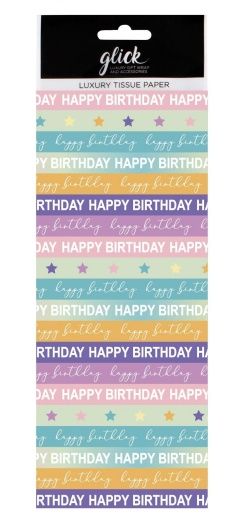 Happy Birthday In Pastels Luxury Tissue Paper - Pack Of 4 LARGE Sheets - Luxury TISSUE Paper - GIFT Wrapping - BIRTHDAY TISSUE Paper