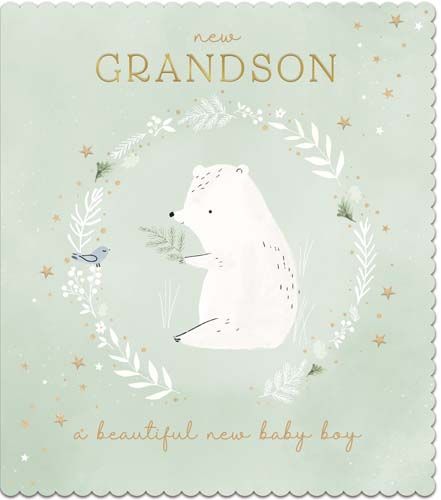 A Beautiful New Baby Boy - NEW GRANDSON Greeting CARDS - You ARE So LOVED - CUTE Pastel GREEN & GOLD New BABY Card - New BABY Grandson CARDS