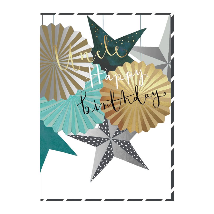 Uncle Happy Birthday - BIRTHDAY Cards For UNCLE - Colourful FANS & Star BIRTHDAY Card For UNCLE - Uncle BIRTHDAY Cards - Greeting CARDS Online