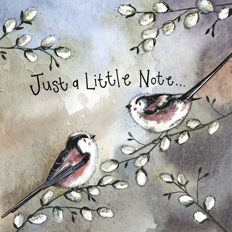 Just A Note Card - CUTE GARDEN Birds On A BRANCH - BLANK Cards - MISS You FRIEND Cards - THINKING Of YOU Cards