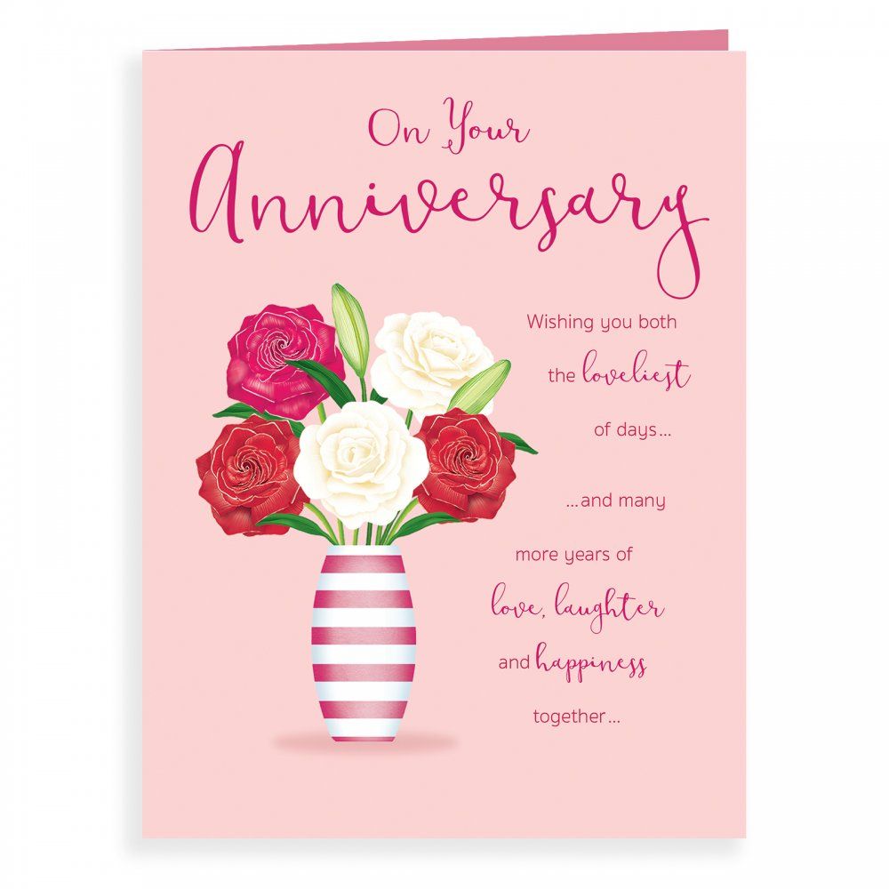 Wishing You Both The Loveliest Of Days - WEDDING Anniversary CARDS - Pretty FLOWERS In A Vase ANNIVERSARY Card For FRIENDS & FAMILY