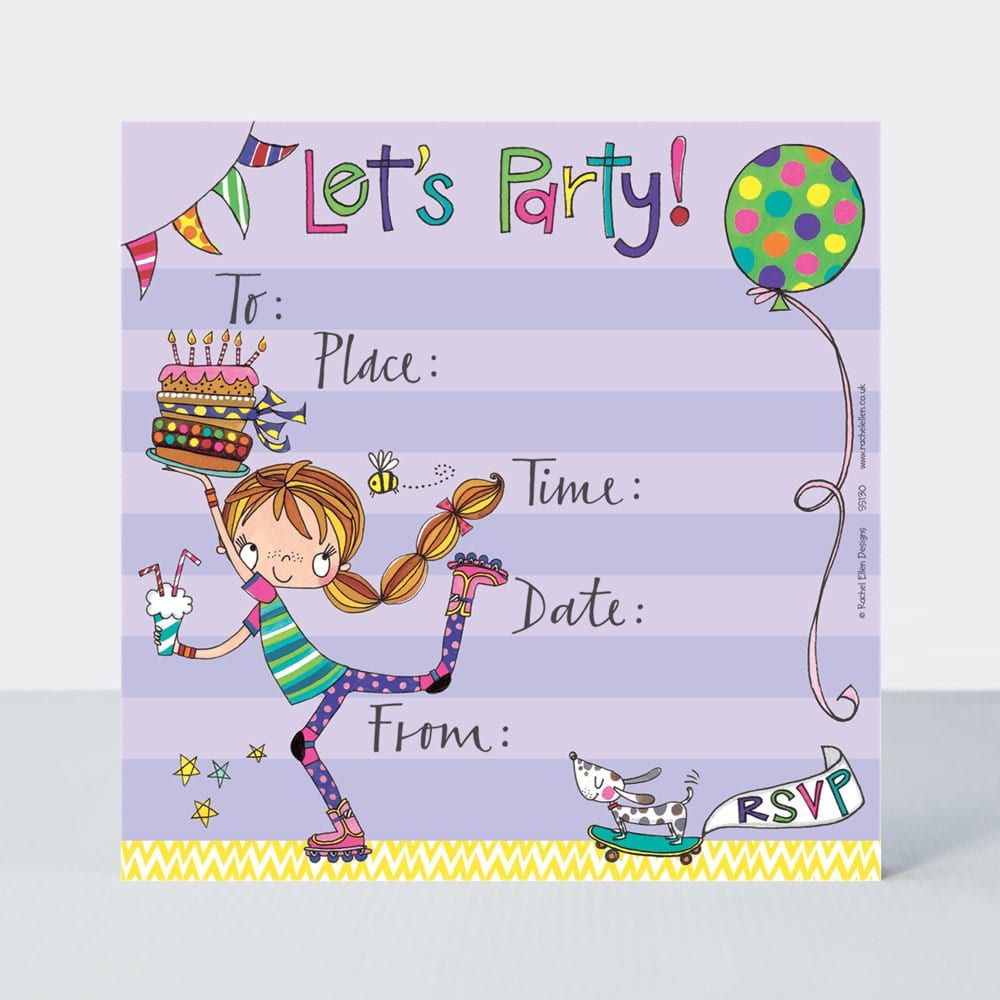 Girl On Roller Blades Party Invitations – PACK Of 8 PARTY Invitations - GIRLS Birthday INVITATIONS - Kids PARTY Invitations - PARTY Supplies