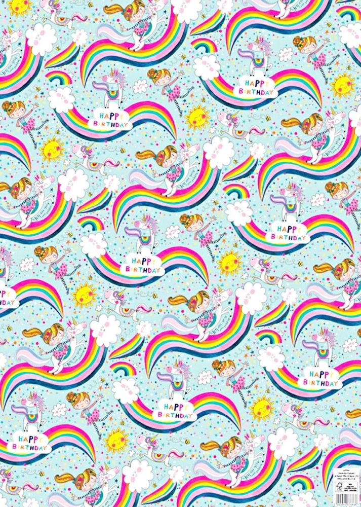 Princess Rainbow & Unicorn Birthday Wrapping Paper - 2 SHEETS Of LUXURY Gift WRAP - RECYCLABLE Wrapping Paper - Flat WRAP - WRAPPING Paper SHEETS