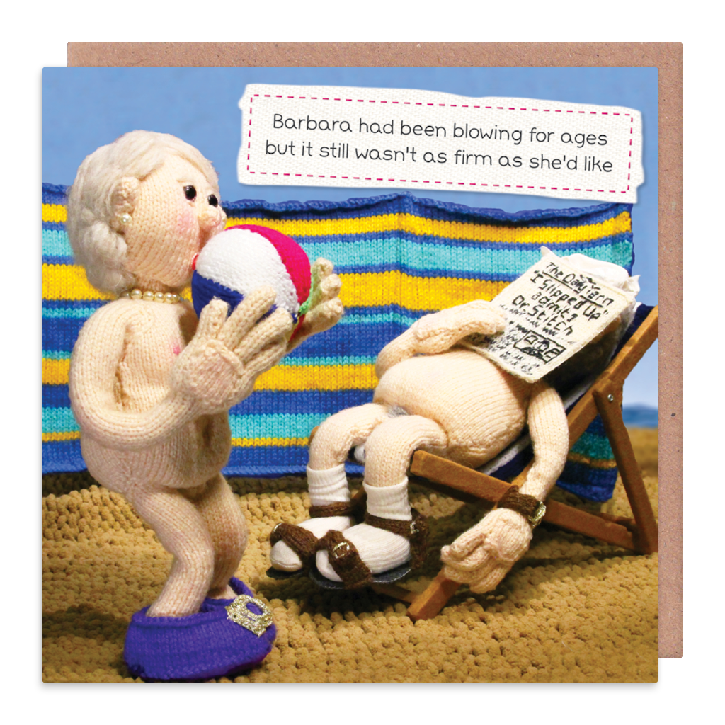 Funny Beach Ball Greeting Card - NUDIST Greeting Cards - RUDE Birthday CARDS - BARBARA Had Been BLOWING For AGES
