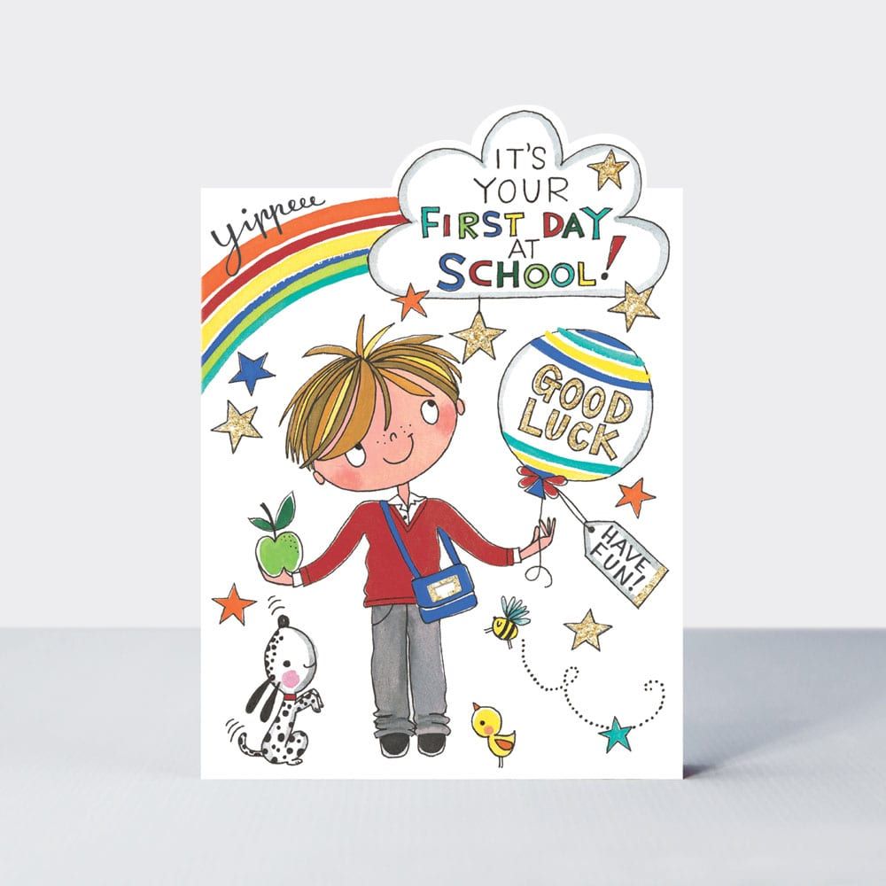 Back To School Card - BOY - FIRST Day At SCHOOL & New SCHOOL - Good LUCK - Have FUN - It's Your FIRST Day - Cute NEW School CARDS - INFANTS - Primary 