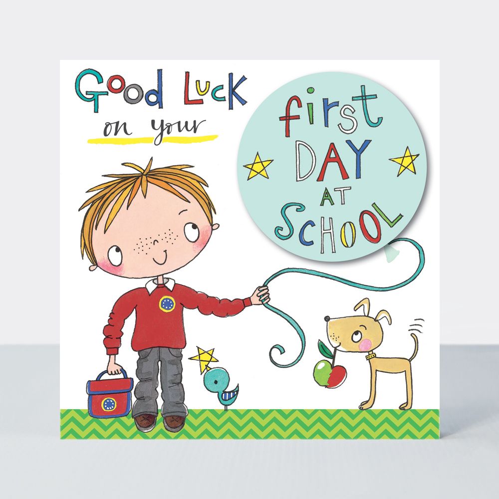 Back To School Card - BOY - FIRST Day At SCHOOL & New SCHOOL - Good LUCK On Your FIRST Day At SCHOOL - Cute NEW School CARDS - INFANTS - Primary