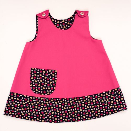 Girls 2 in 1 Dress - Limited Edition - Pink Flower and Strawberry Trim