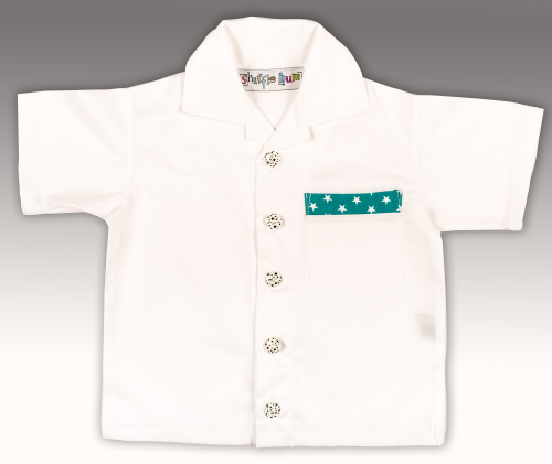 Boys Shirt - White with Green and White Star Trim