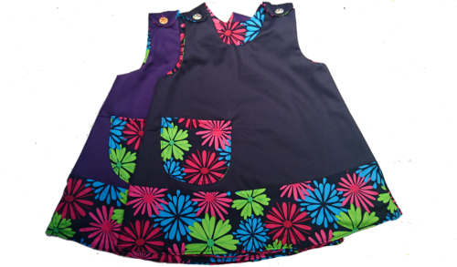 Handmade, Girls 2 in 1 Dress - Limited Edition - Navy with Flower Trim