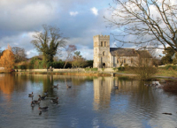 The pond and church at Falmer, Sussex