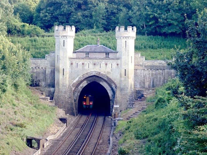 Clayton Tunnel with train lights visible