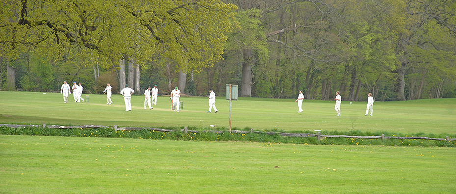 Cricketers near Ferndown church