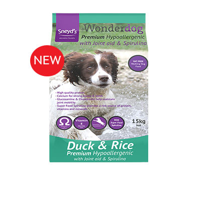 <!-- 006 -->Sneyds Wonderdog Premium Hypoallergenic Duck & Rice 15kg
