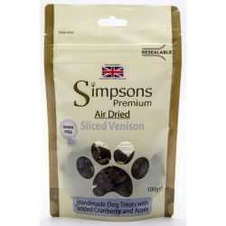Simpsons Premium Air Dried Sliced Venison Dog Treats 100g
