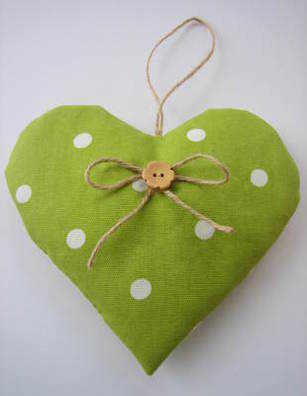 Handmade Lavender Filled 'Dotty' Hanging Heart in Apple Green Polka Dot Fabric