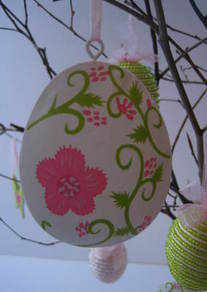 Hanging Egg with Painted Flower Decorations