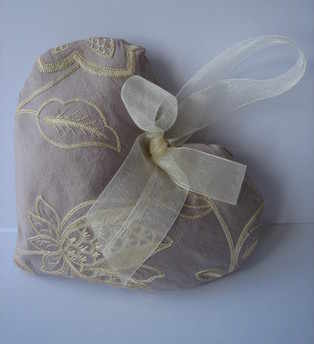 Lilac Silk Hanging Heart with Organza or Velvet Ribbon