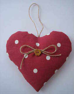 Handmade Lavender Filled 'Dotty' Hanging Heart in Cranberry Polka Dot Fabric