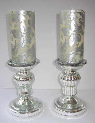 Silver Flock Ivory Pillar Candles