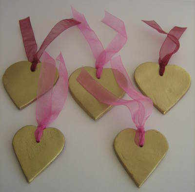Gold Painted Ceramic Hearts