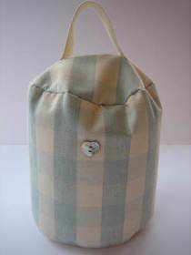 Handmade Duck Egg Gingham with Shell Button Detail Cotton Doorstop