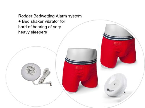 1. BOYS RED BOXER SHORT - UK Version Complete Latest 8 Tone Rodger Wireless Bedwetting Alarm System + Vibration Cushion
