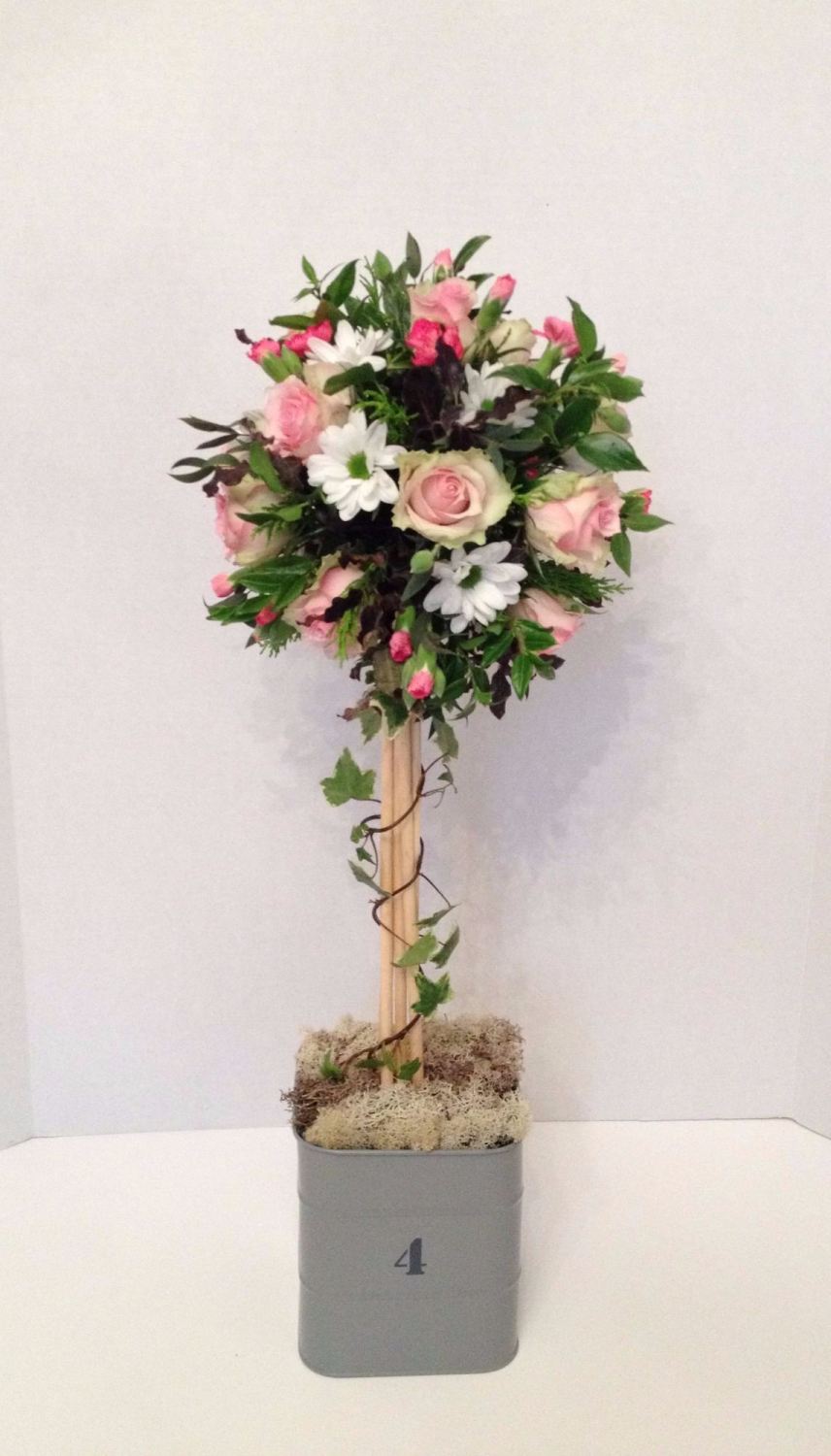 Topiary Tree floral design - delicate romantic soft pinks