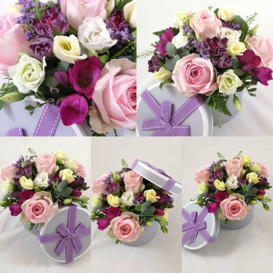 Hat box fresh flower gift arrangements - IN STOCK!