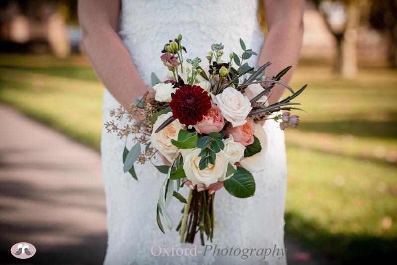 Bridal Bouquet - peach, burgundy and ivory - the Great Barn