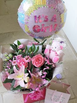 baby flowers and balloon
