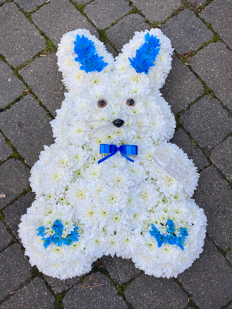 Bunny rabbit funeral tribute for baby or child - available in a choice of c
