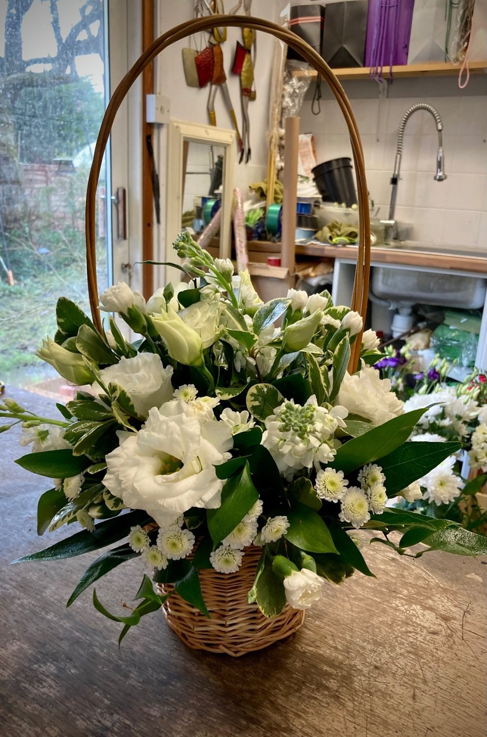 Handled Basket fresh flower arrangement - available in either custom colour