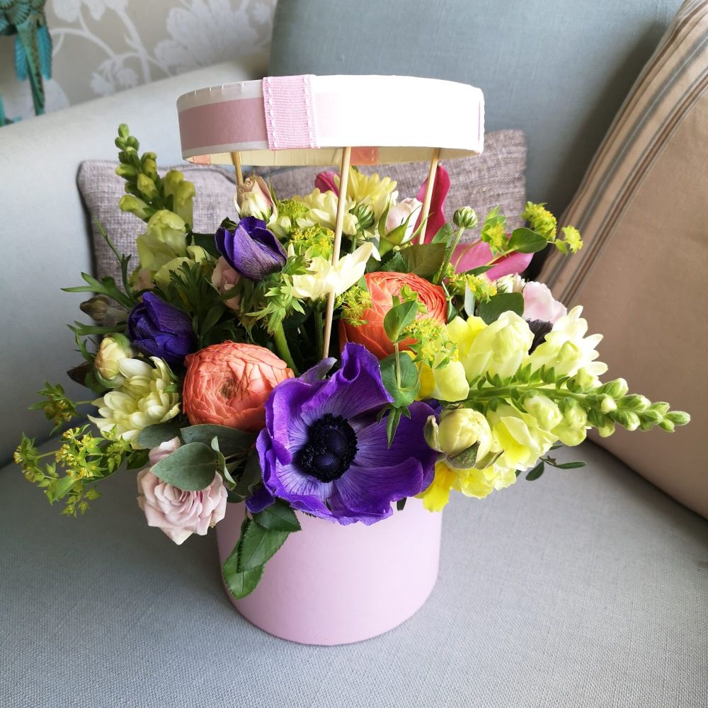 Beautiful hat box of seasonal blooms - BACK IN STOCK!