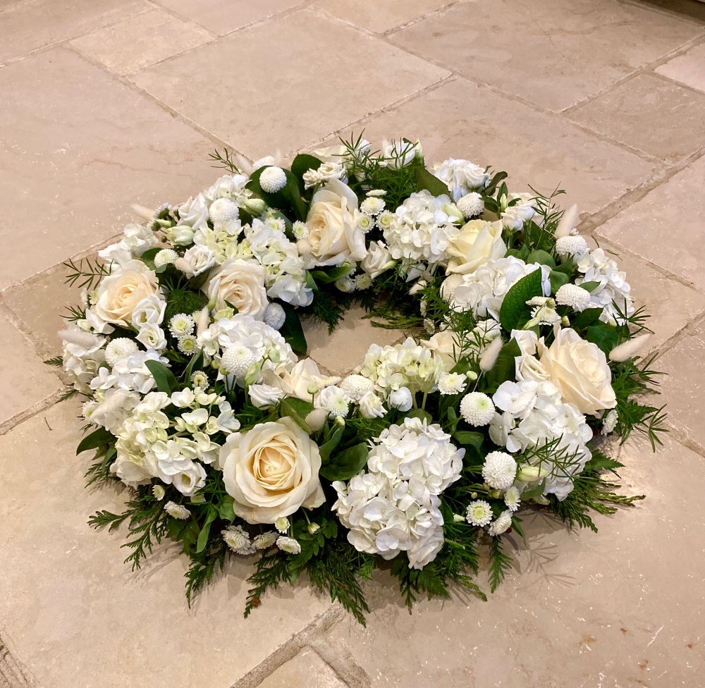 Luxury Rose classic open design funeral wreath - available in a choice of c
