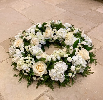 Luxury Rose classic open design funeral wreath - available in a choice of colours and sizes