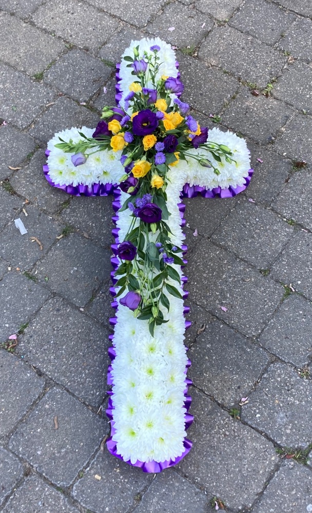 Chrysanthemum Traditional Funeral Cross – Custom Colours & Sizes with Free Local Delivery