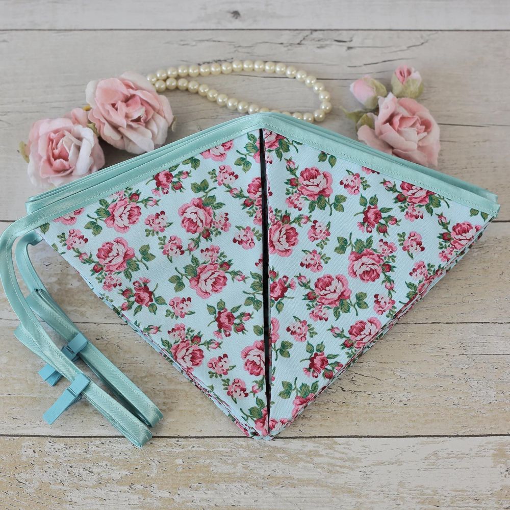 <!-- 015 -->Blue Fabric Bunting: Floral Home Decoration