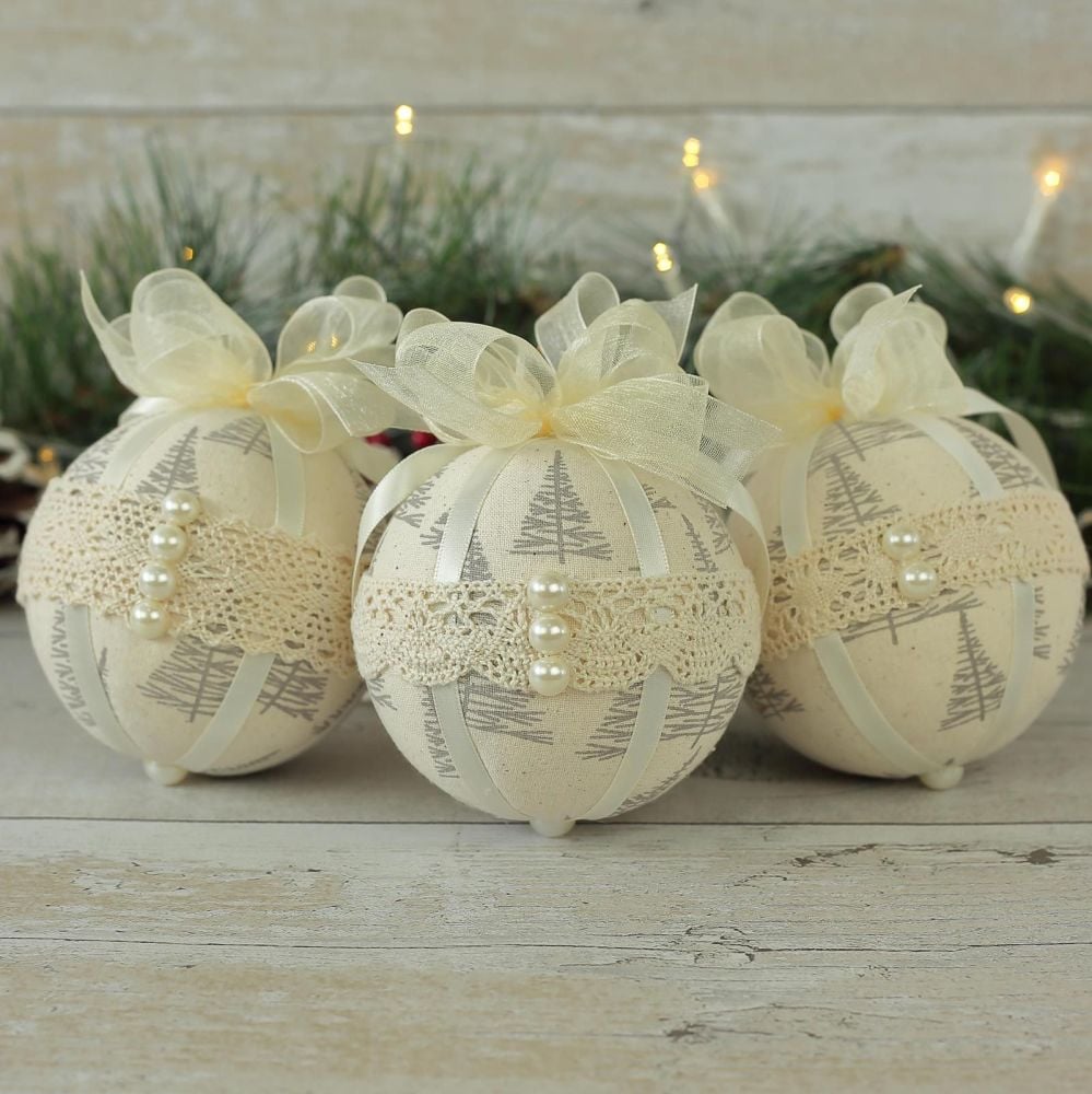 Cream Christmas Baubles: Scandinavian Xmas Decorations