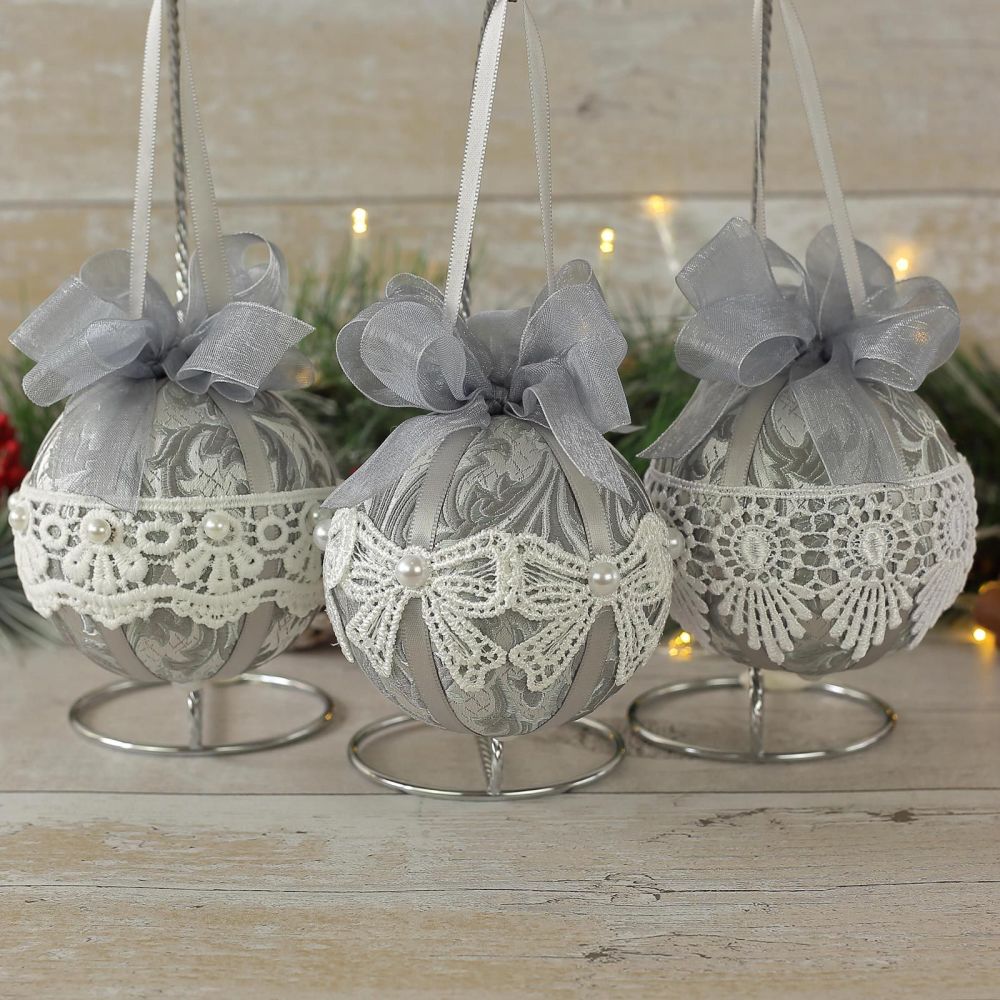 Handmade Christmas Baubles: Silver Xmas Decor