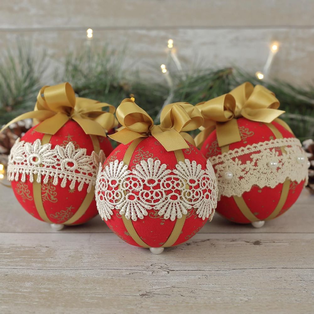 Red and Gold Christmas Tree Decor: Handmade Baubles