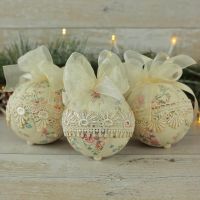 <!-- 020 --> Floral Christmas Decorations: Cream Baubles