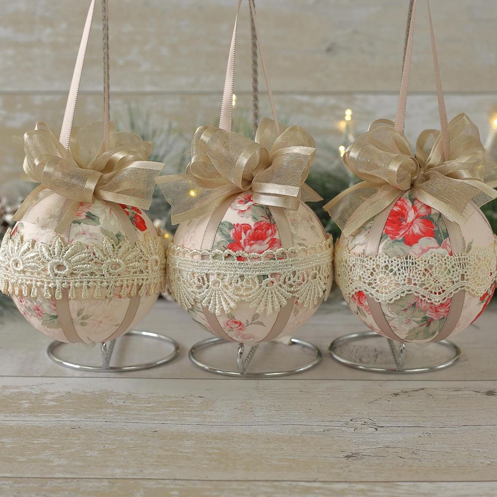 Pink Christmas Baubles: Floral Ornaments