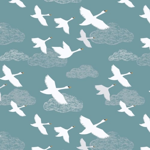 <!--4146-->Lewis & Irene - Down By The River Swans In Flight On Teal, per f